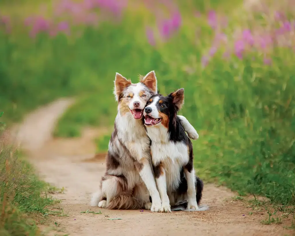 Two beautiful border collies in a field